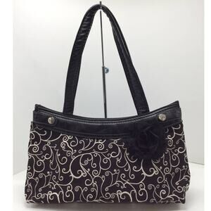 Thirty One Black and White Canvas Filigree Hobo Handbag
